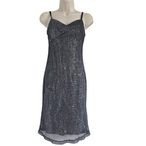 Vintage Charlotte Russe Y2K Mesh Sequin Babydoll Slip Dress  Black Size S